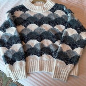 a.n.a Women's Scallop Knit Sweater - Cream and Blue